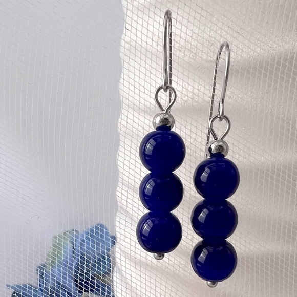 Dangle Earrings Cobalt Blue Stainless Steel - Picture 3 of 12